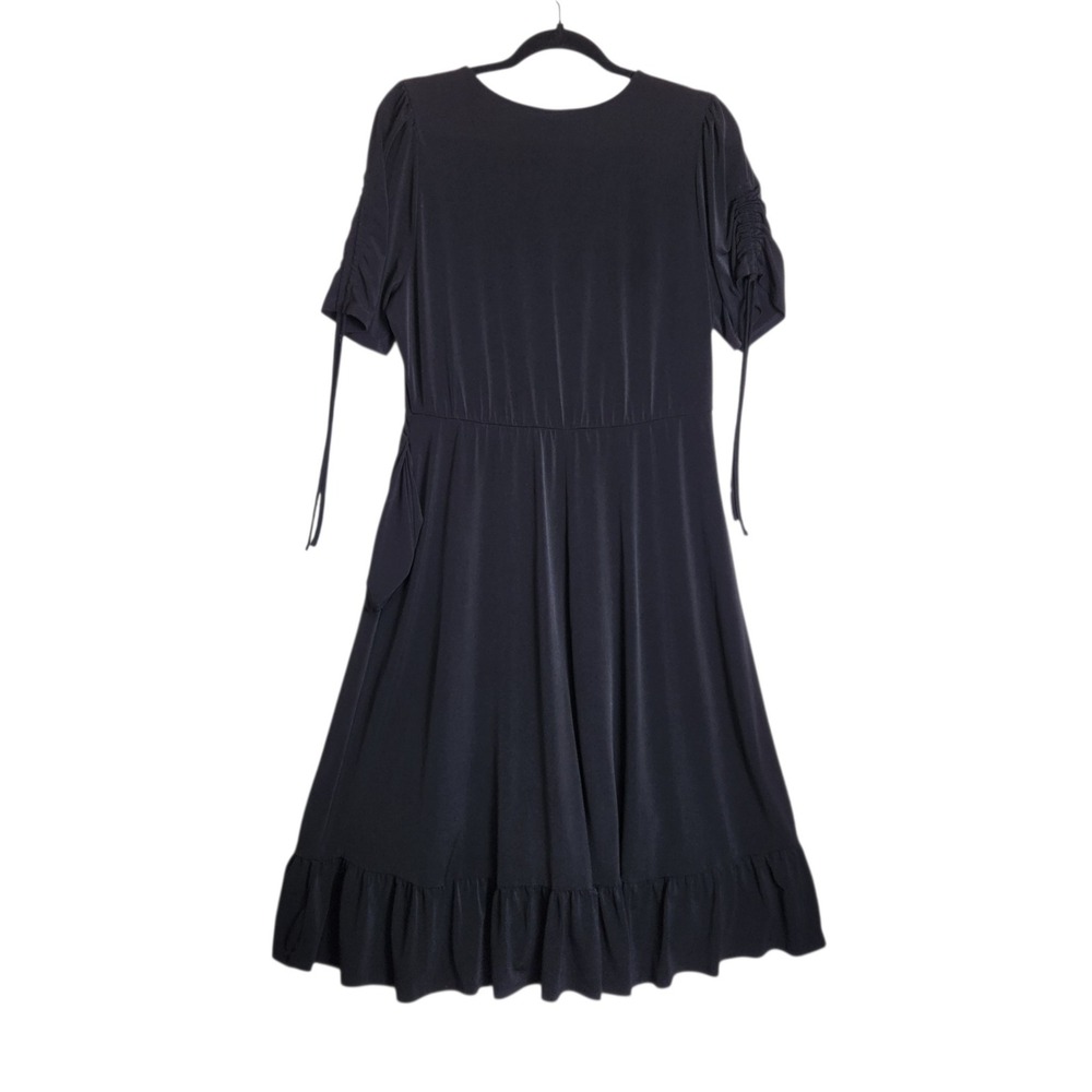 Torrid Black Wrap V-Neck Ruffle Hem Midi Dress Cinched Short Sleeve Size 1